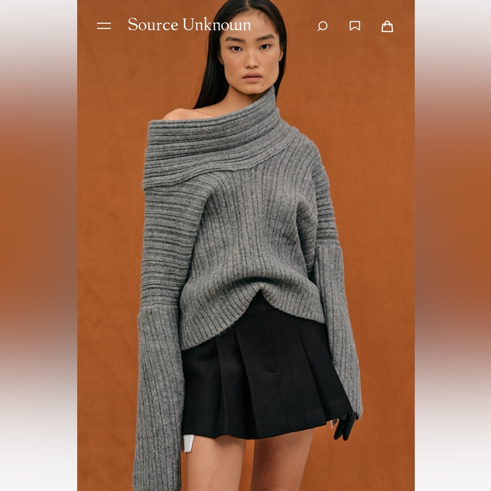Source unknown BECCA OVERSIZED HIGH ROLL KNIT PULLOVER, STORM GREY